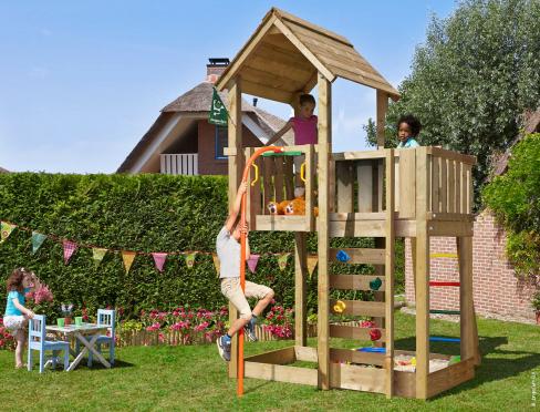 Jungle Mansion | Houten speeltoestel met brandweerpaal