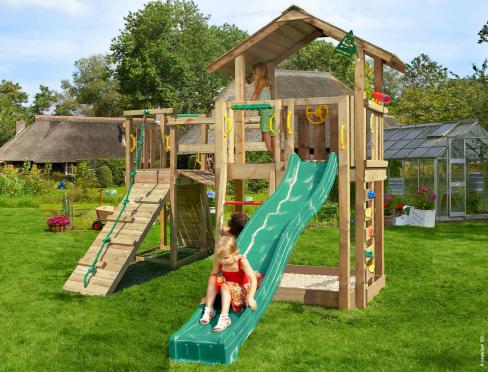 Jungle Chalet | Houten speeltoestel met glijbaan & Wiebelbrug