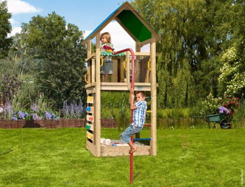 Jungle Lodge | Houten speeltoestel met brandweerpaal