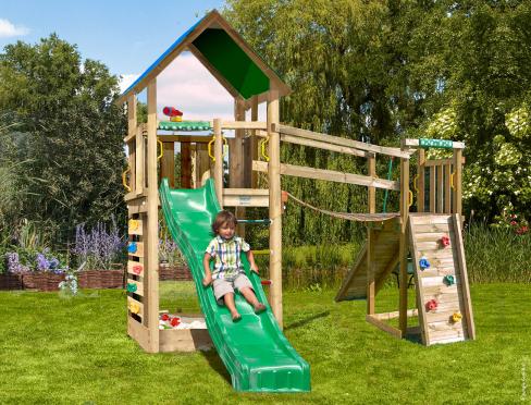 Jungle Lodge | Houten speeltoestel met glijbaan & Wiebelbrug