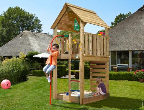 Jungle Cabin | Houten speeltoestel met brandweerpaal