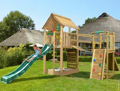 Jungle Cabin | Houten speeltoestel met glijbaan & Wiebelbrug