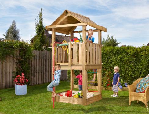 Jungle House | Houten speeltoestel met brandweerpaal