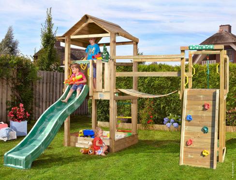 Jungle House | Houten speeltoestel met glijbaan & Wiebelbrug