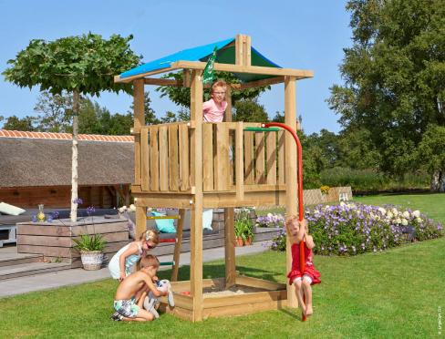 Jungle Hut | Houten speeltoestel met brandweerpaal
