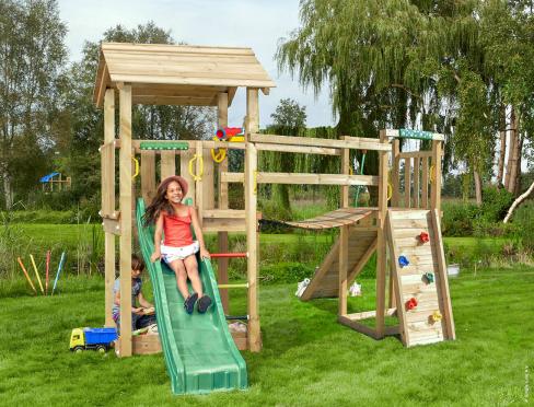 Jungle Casa | Houten speeltoestel met glijbaan & Wiebelbrug