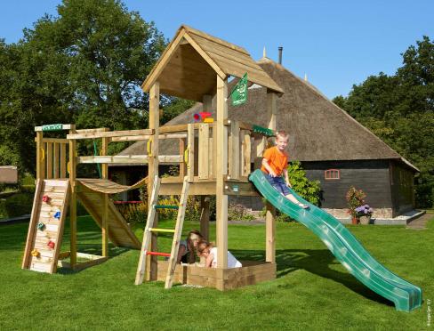Jungle Club | Houten speeltoestel met glijbaan & Wiebelbrug